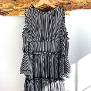Maje Designer Beautiful Ruffle Stripped Dress - Size XS / SM-